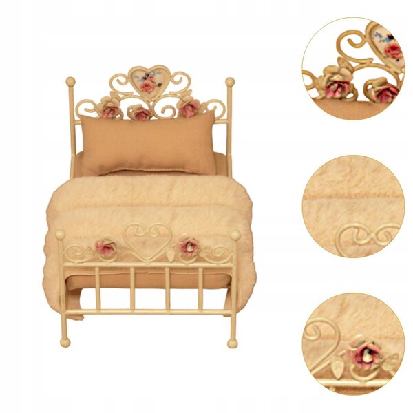 Letto Miniatura in Metallo Decorato per Casa delle Bambole Scala 1:12 Bianco