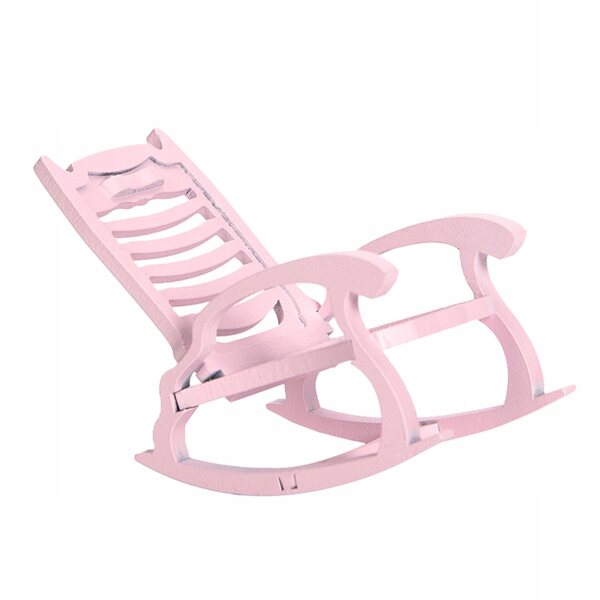 Mini Poltrona A Dondolo in Legno Rosa per Casa delle Bambole 1:12