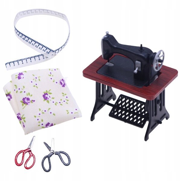 Miniatura macchina da cucire con accessori per casa delle bambole in plastica