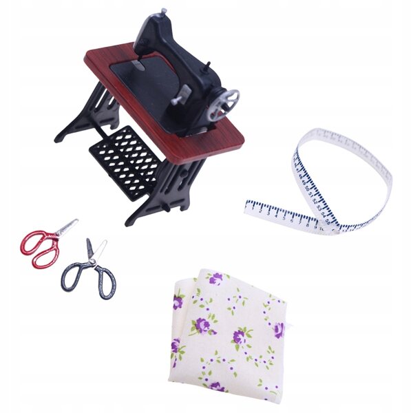 Miniatura macchina da cucire con accessori per casa delle bambole in plastica