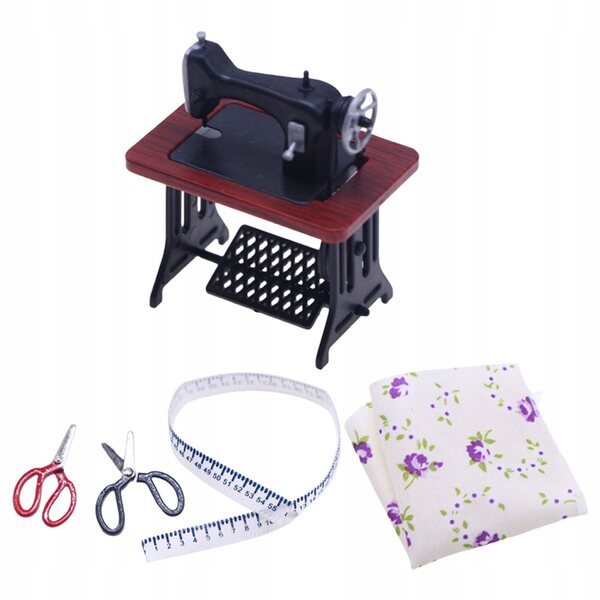 Miniatura macchina da cucire con accessori per casa delle bambole in plastica