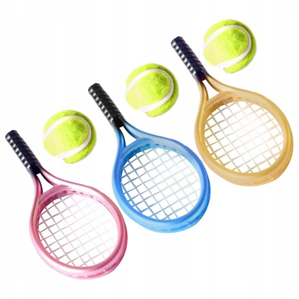 Set Miniature Racchette e Palline da Tennis per Decorazione Casa delle Bambole