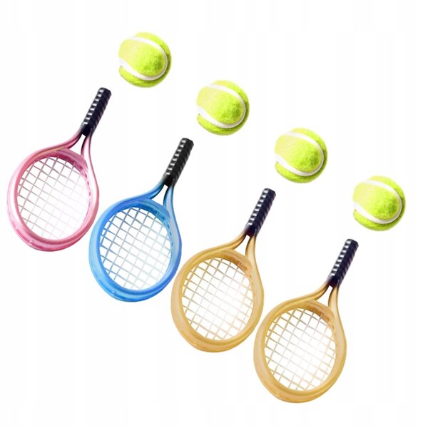 Set Miniature Racchette e Palline da Tennis per Decorazione Casa delle Bambole
