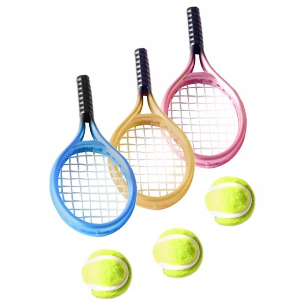 Set Miniature Racchette e Palline da Tennis per Decorazione Casa delle Bambole