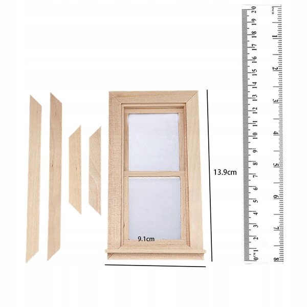 Miniatuur houten raam voor poppenhuis 1:12 decoratie 9x14 cm