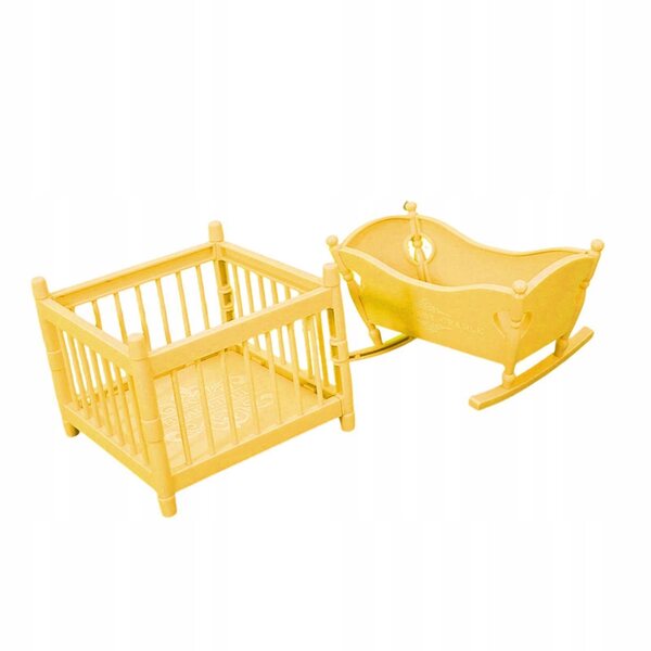 Culla e box in miniatura 1:12 per casa delle bambole - Mini giocattolo giallo