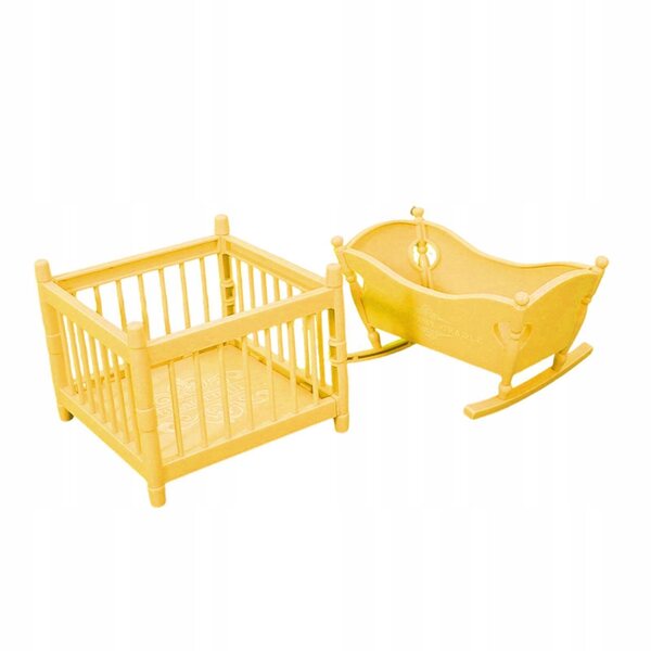 Culla e box in miniatura 1:12 per casa delle bambole - Mini giocattolo giallo