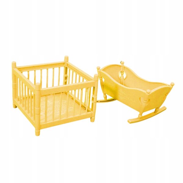Culla e box in miniatura 1:12 per casa delle bambole - Mini giocattolo giallo