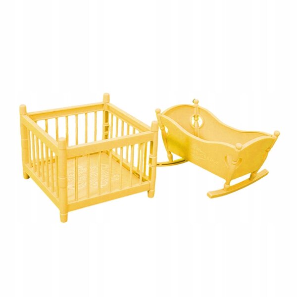Culla e box in miniatura 1:12 per casa delle bambole - Mini giocattolo giallo