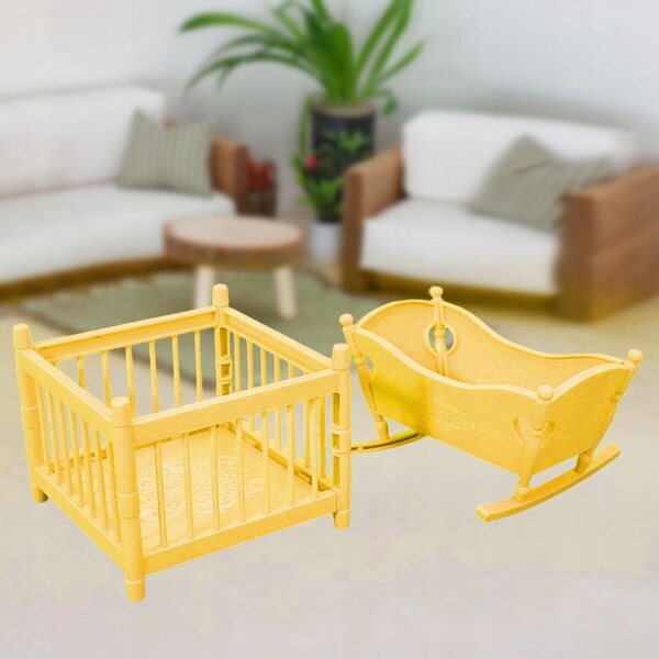 Culla e box in miniatura 1:12 per casa delle bambole - Mini giocattolo giallo