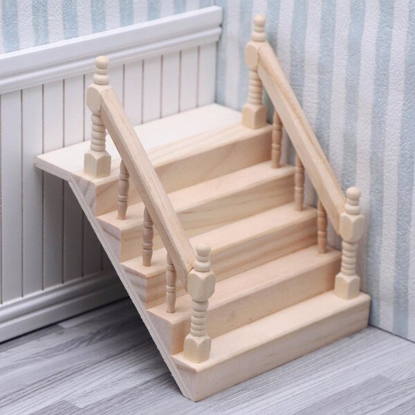 Miniatura Scala con Corrimano in Legno per Casa delle Bambole 1:12