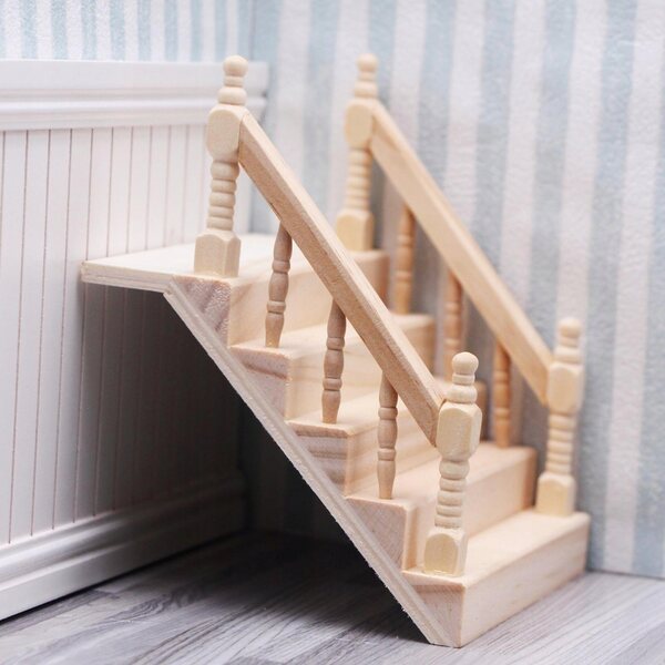 Miniatura Scala con Corrimano in Legno per Casa delle Bambole 1:12