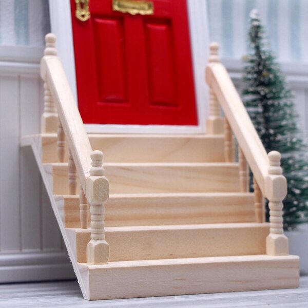 Miniatura Scala con Corrimano in Legno per Casa delle Bambole 1:12