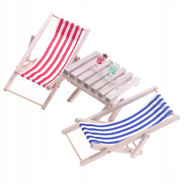 Mini Set Sedia e Tavolino da Spiaggia in Legno per Decorazioni e Gioco Bambini