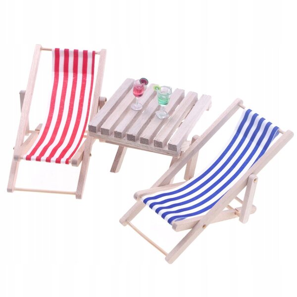 Mini Set Sedia e Tavolino da Spiaggia in Legno per Decorazioni e Gioco Bambini
