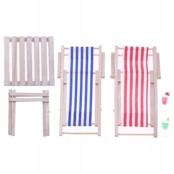 Mini Set Sedia e Tavolino da Spiaggia in Legno per Decorazioni e Gioco Bambini