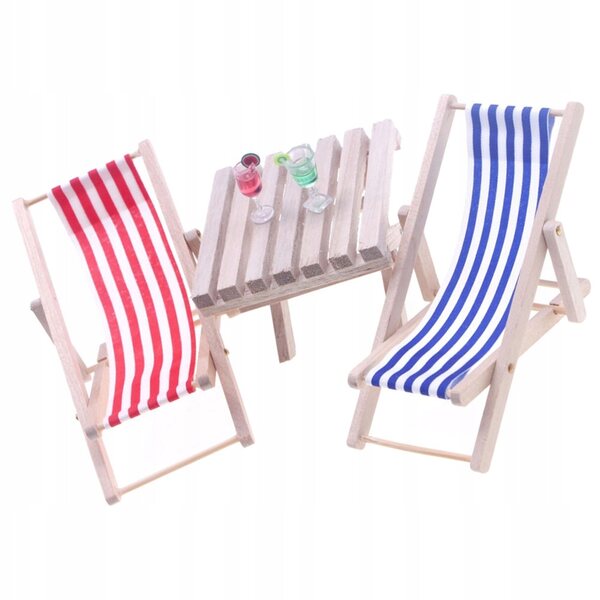Mini Set Sedia e Tavolino da Spiaggia in Legno per Decorazioni e Gioco Bambini