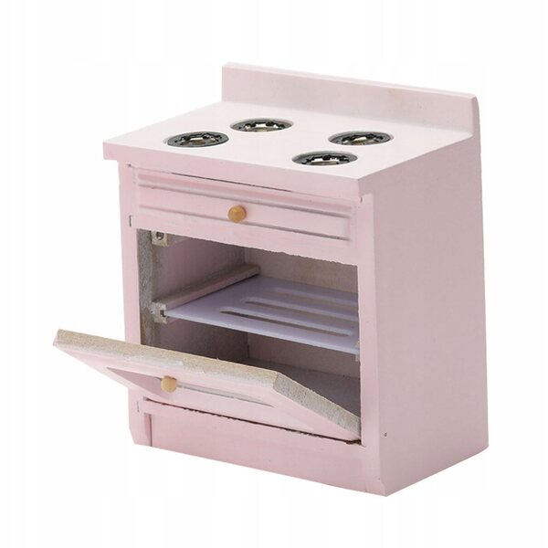 Mini cucina a gas in legno rosa per casa delle bambole e decorazioni creative