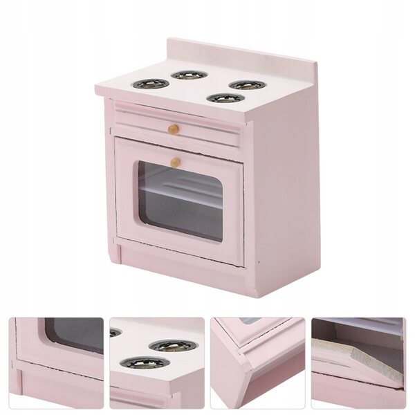 Mini cucina a gas in legno rosa per casa delle bambole e decorazioni creative