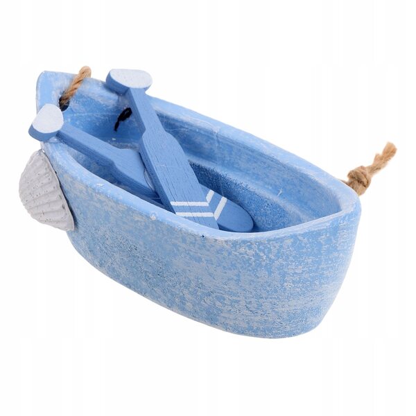 Mini Barca Decorativa in Legno e Corda di Juta Colore Azzurro Cielo