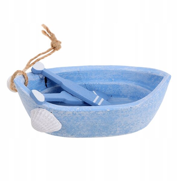 Mini Barca Decorativa in Legno e Corda di Juta Colore Azzurro Cielo