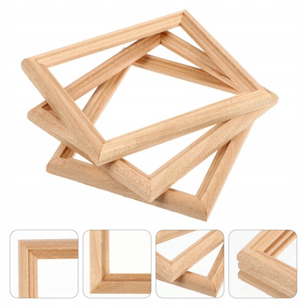 Set 3 Cornici Miniature in Legno Beige per Case delle Bambole 1:12