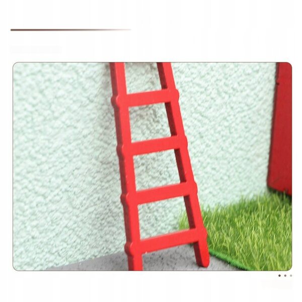Set miniatura: scala e cassetta postale rossa in legno per decorazioni e giochi