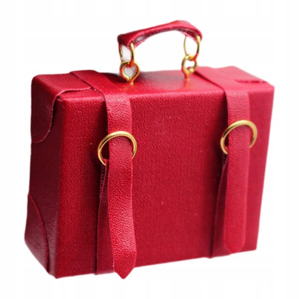 Miniatura in Legno Valigia 1/6 1/12 per Casa delle Bambole Rosso