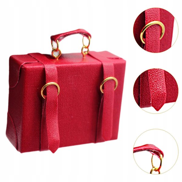 Miniatura in Legno Valigia 1/6 1/12 per Casa delle Bambole Rosso