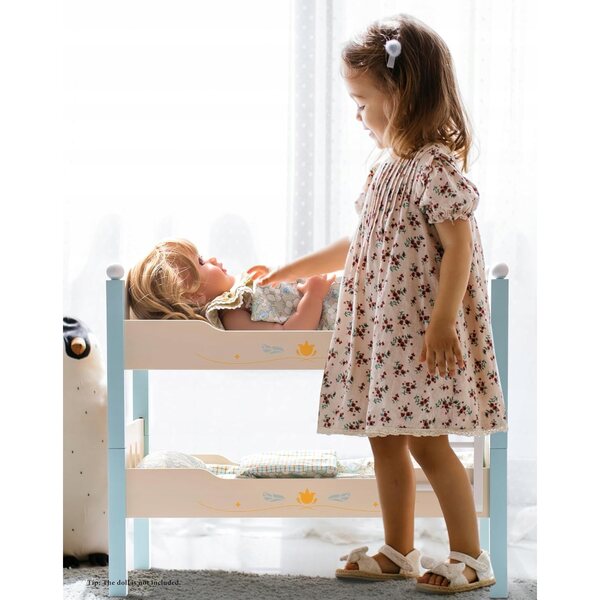 Letto in legno per bambole blu Robud con biancheria, giocattolo per bambini 3+