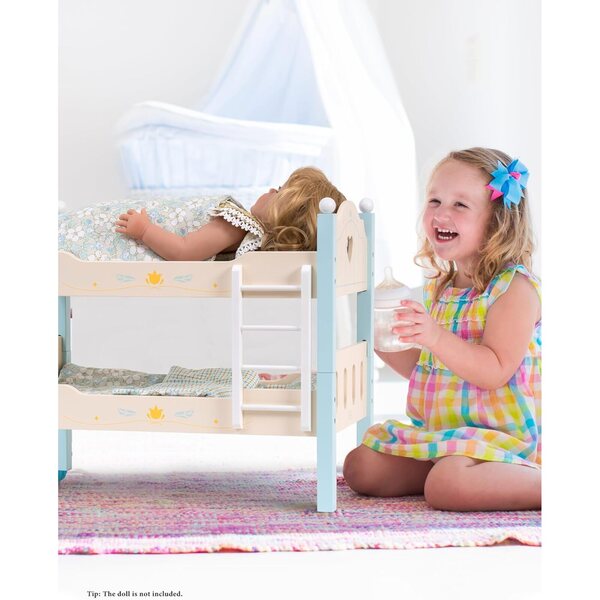 Letto in legno per bambole blu Robud con biancheria, giocattolo per bambini 3+