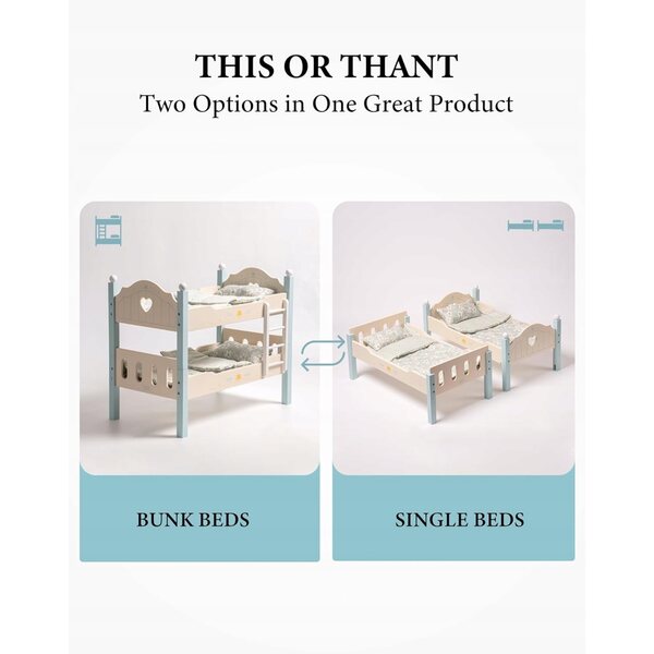 Letto in legno per bambole blu Robud con biancheria, giocattolo per bambini 3+
