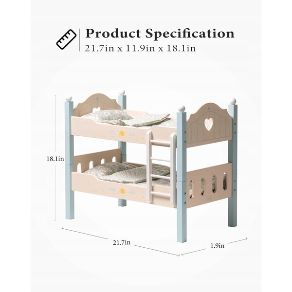 Letto in legno per bambole blu Robud con biancheria, giocattolo per bambini 3+
