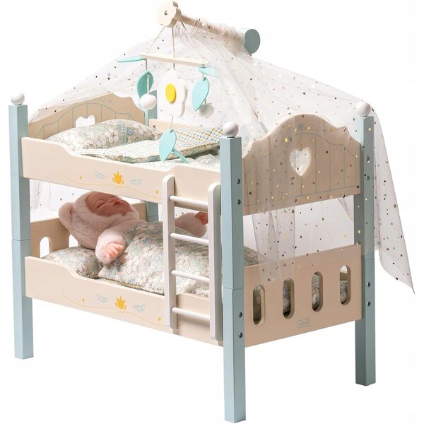 Letto in legno per bambole blu Robud con biancheria, giocattolo per bambini 3+