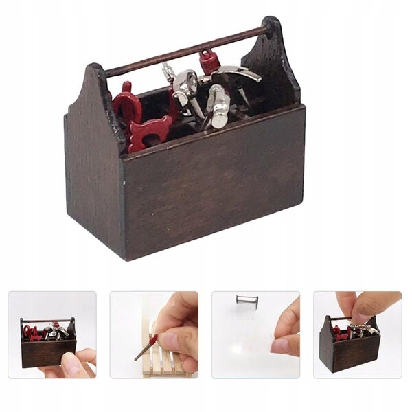 Mini-Holzwerkzeug-Set für Puppenhaus, braunes dekoratives Zubehör