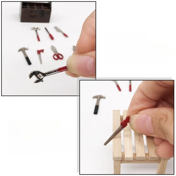 Mini-Holzwerkzeug-Set für Puppenhaus, braunes dekoratives Zubehör