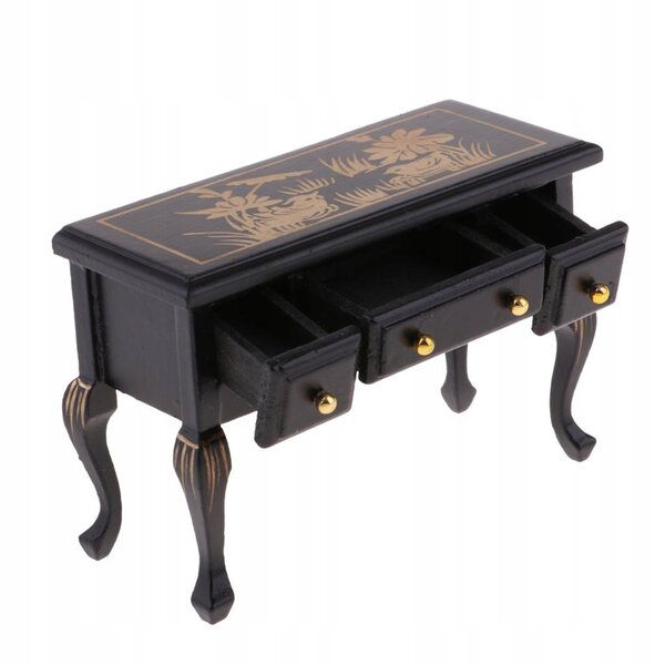 Miniature tavolino in legno per casa delle bambole vintage 1:12 con cassetti