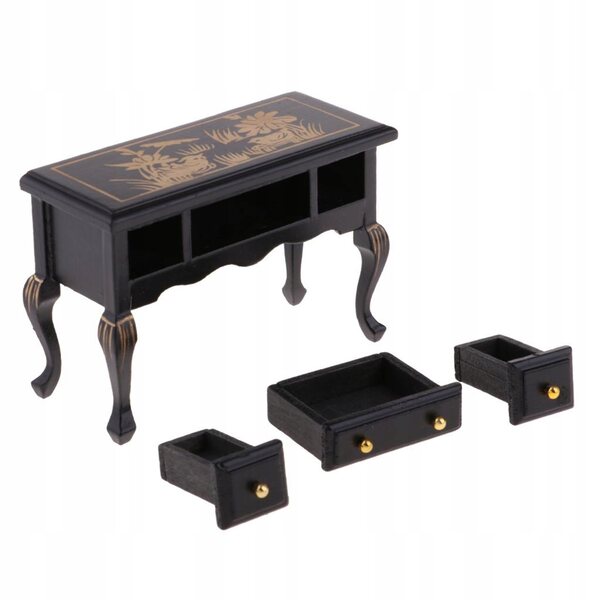 Vintage 1:12 dukkehus træbord miniature med skuffer