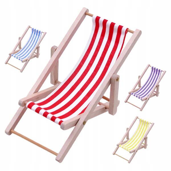 Set di 4 Mini Sdraio da Spiaggia in Legno Colorati per Case delle Bambole