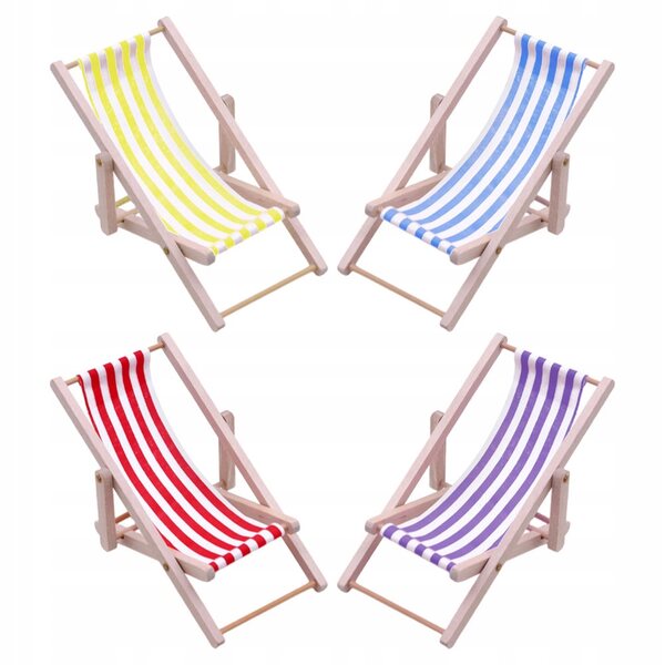 Set di 4 Mini Sdraio da Spiaggia in Legno Colorati per Case delle Bambole