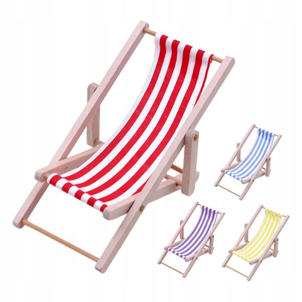 Set di 4 Mini Sdraio da Spiaggia in Legno Colorati per Case delle Bambole