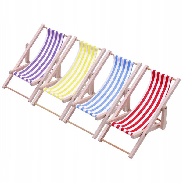 Set di 4 Mini Sdraio da Spiaggia in Legno Colorati per Case delle Bambole