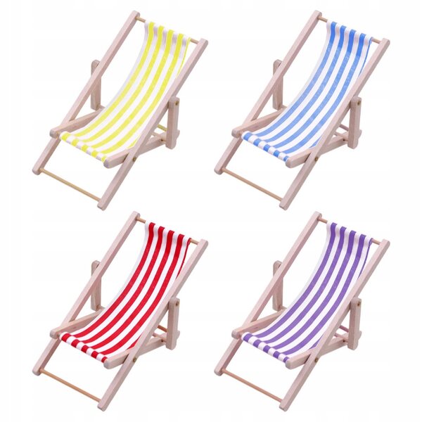 Set di 4 Mini Sdraio da Spiaggia in Legno Colorati per Case delle Bambole