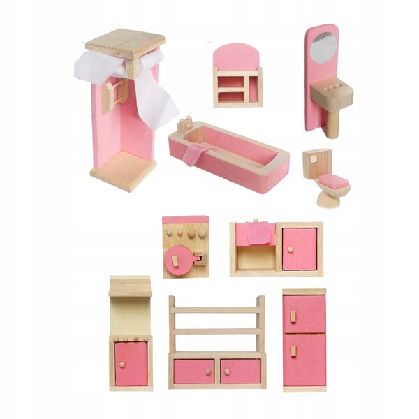 1:12 Miniatur-Möbelset für Puppenhaus aus Holz – Badezimmer und Küche