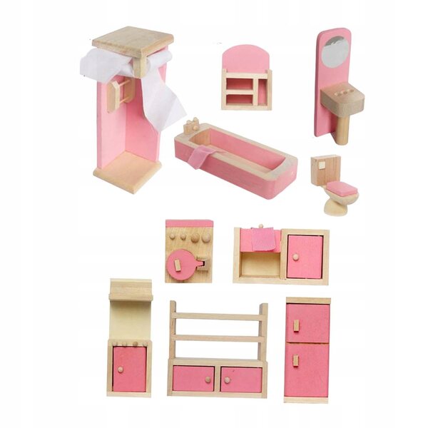 1:12 Miniatur-Möbelset für Puppenhaus aus Holz – Badezimmer und Küche