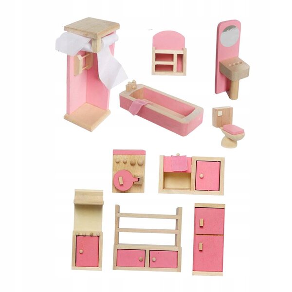1:12 Miniatur-Möbelset für Puppenhaus aus Holz – Badezimmer und Küche