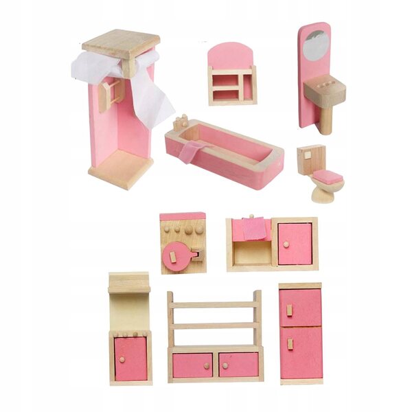 1:12 Miniatur-Möbelset für Puppenhaus aus Holz – Badezimmer und Küche