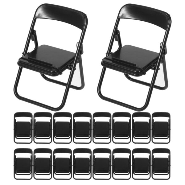 Set 24 Mini Sedie Pieghevoli in Plastica Nere per Decorazioni e Giochi