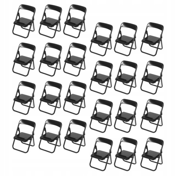 Set 24 Mini Sedie Pieghevoli in Plastica Nere per Decorazioni e Giochi