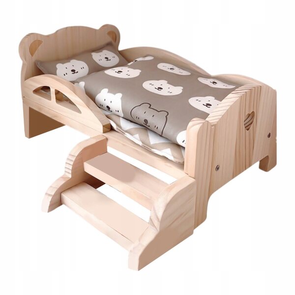 Letto in Legno per Bambole 1:12 con Set Completo di Biancheria e Orsetto